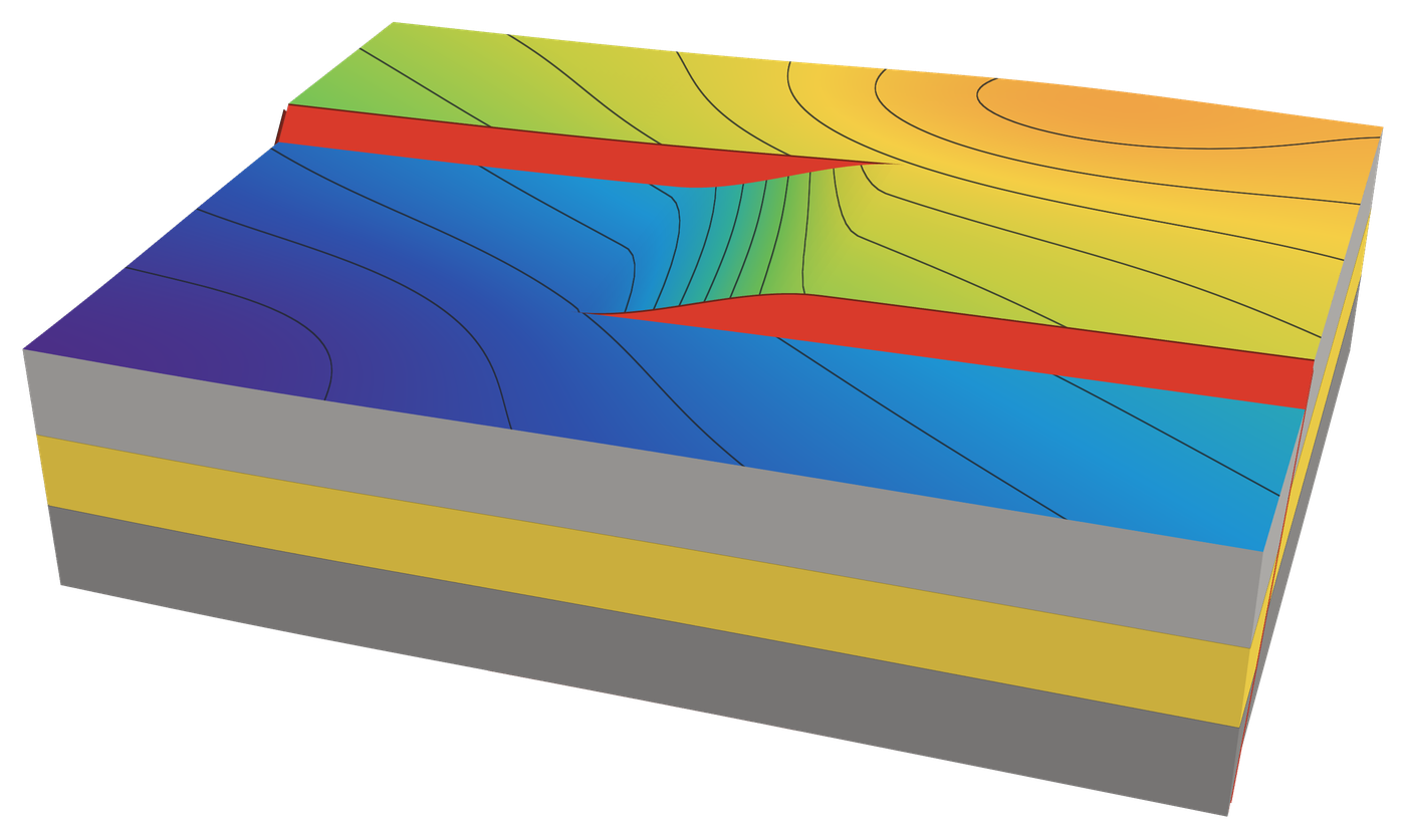 Geological model with depth map and faults
